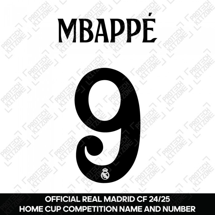 Mbappé 9 (Official Real Madrid CF 2024/25 Home Cup Competition Name and Numbering) 