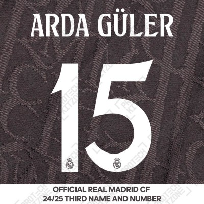 Arda Güler 15 (Official Real Madrid CF 2024/25 Third Cup Competition Name and Numbering) 