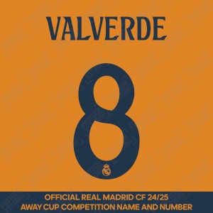 Valverde 8 (Official Real Madrid CF 2024/25 Away Cup Competition Name and Numbering) 