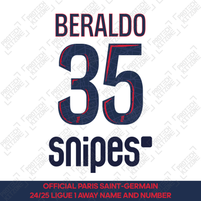 Beraldo 35 - Official Paris Saint-Germain 2024/25 Away Name and Number (Ligue 1 Version) 