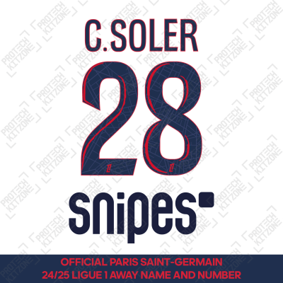C. Soler 28 - Official Paris Saint-Germain 2024/25 Away Name and Number (Ligue 1 Version) 
