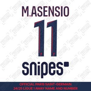 M. Asensio 11 - Official Paris Saint-Germain 2024/25 Away Name and Number (Ligue 1 Version) 