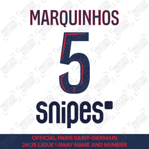 Marquinhos 5 - Official Paris Saint-Germain 2024/25 Away Name and Number (Ligue 1 Version) 