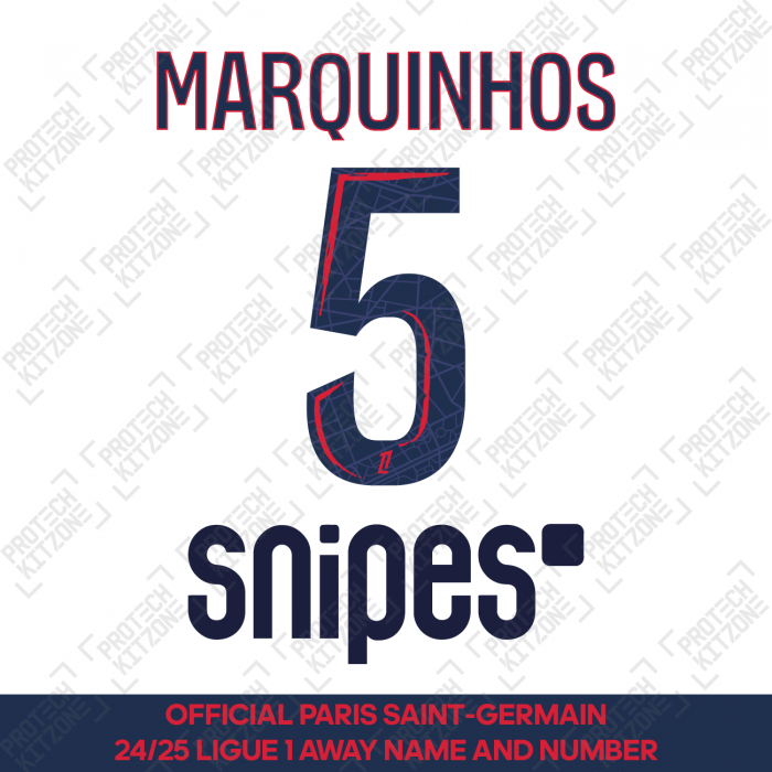 Marquinhos 5 - Official Paris Saint-Germain 2024/25 Away Name and Number (Ligue 1 Version) 