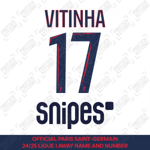 Vitinha 17 - Official Paris Saint-Germain 2024/25 Away Name and Number (Ligue 1 Version) 