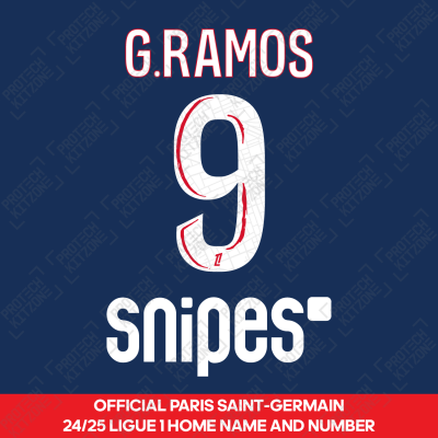 G.Ramos 9 - Official Paris Saint-Germain 2024/25 Home Name and Number (Ligue 1 Version) 