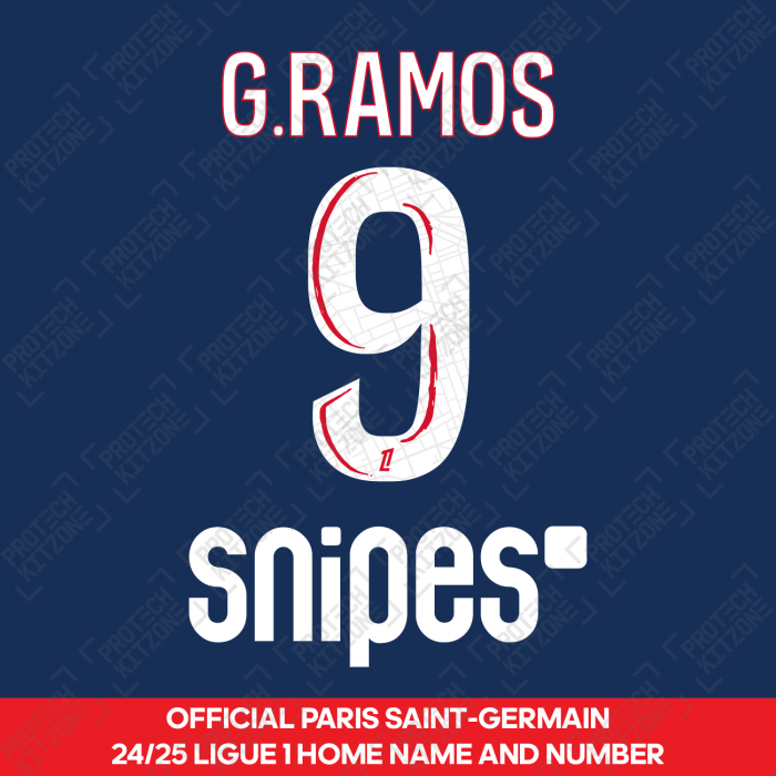 G.Ramos 9 - Official Paris Saint-Germain 2024/25 Home Name and Number (Ligue 1 Version) 