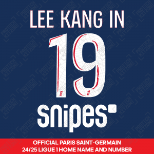 Lee Kang In 19 - Official Paris Saint-Germain 2024/25 Home Name and Number (Ligue 1 Version) 
