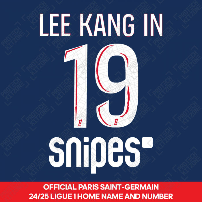 Lee Kang In 19 - Official Paris Saint-Germain 2024/25 Home Name and Number (Ligue 1 Version) 
