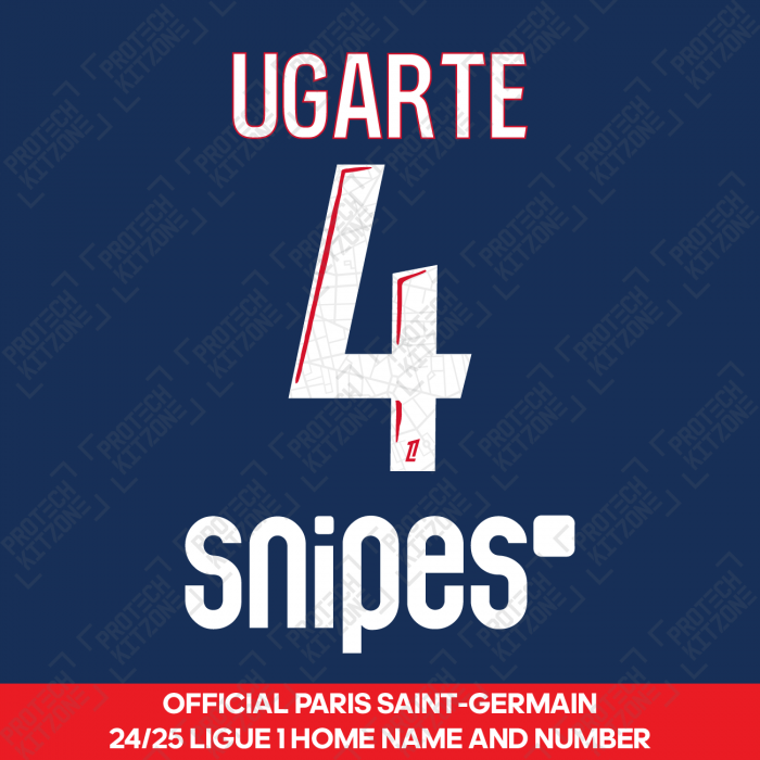 Ugarte 4 - Official Paris Saint-Germain 2024/25 Home Name and Number (Ligue 1 Version) 
