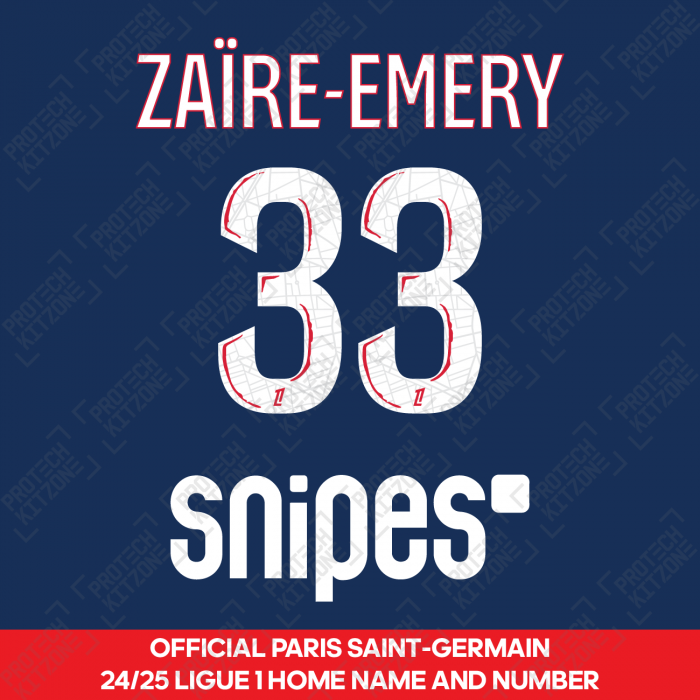 Zaire-Emery 33 - Official Paris Saint-Germain 2024/25 Home Name and Number (Ligue 1 Version) 