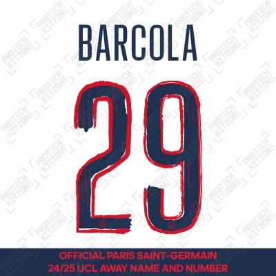 Barcola 29 - Official Paris Saint-Germain 2024/25 Away Name and Number (UCL Version) 