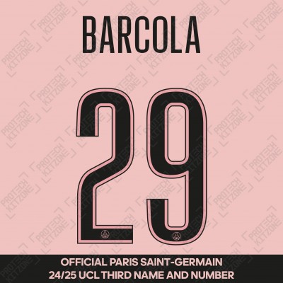 Barcola 29 - Official Paris Saint-Germain 2024/25 Third Name and Number (UCL Version) 