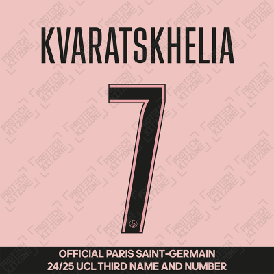 Kvaratskhelia 7 - Official Paris Saint-Germain 2024/25 Third Name and Number (UCL Version) 