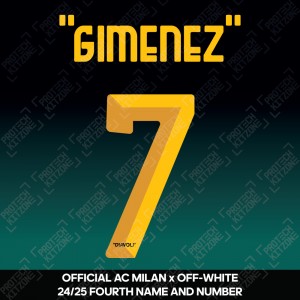 "Gimenez" 7 (Official AC Milan x Off-White 2024/25 Fourth Name and Numbering)