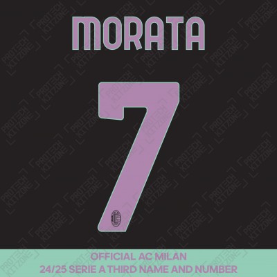 Morata 7 (Official AC Milan 2024/25 Third Serie A Name and Numbering)