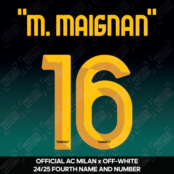 "M. Maignan" 16 (Official AC Milan x Off-White 2024/25 Fourth Name and Numbering)