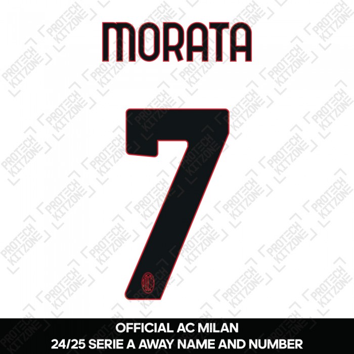 Morata 7 (Official AC Milan 2024/25 Away Serie A Name and Numbering)