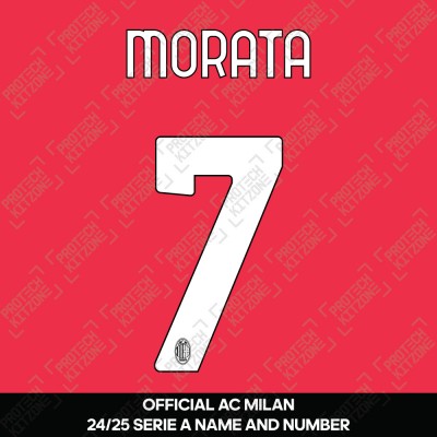 Morata 7 (Official AC Milan 2024/25 Home Serie A Name and Numbering)