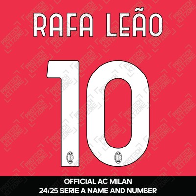 Rafa Leão 10 (Official AC Milan 2024/25 Home Serie A Name and Numbering)