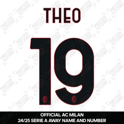 Theo 19 (Official AC Milan 2024/25 Away Serie A Name and Numbering)