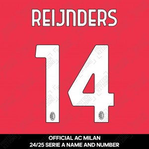 Reijnders 14 (Official AC Milan 2024/25 Home Serie A Name and Numbering)