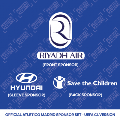 Riyadh Air + Hyundai + Save the Children (UEFA Champions League Sponsor Set) - For Atletico Madrid 2023/24 Away Shirt 
