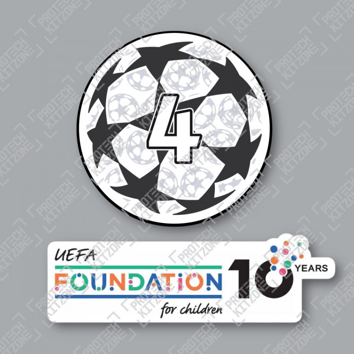 Official Sporting iD UEFA UCL Starball BOH4 + UEFA Foundation 10yr Anniversary Badge Set