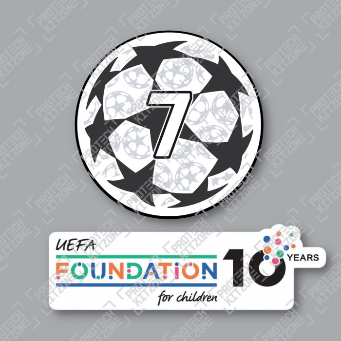 Official Sporting iD UEFA UCL Starball BOH7 + UEFA Foundation 10yr Anniversary Badge Set