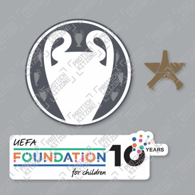 Official Sporting iD UEFA UCL Titleholder + UEFA Foundation 10yr Anniversary + PSG Gold Star Badge Set