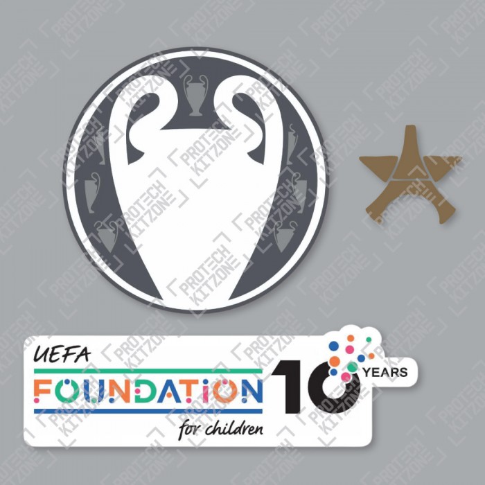 Official Sporting iD UEFA UCL Titleholder + UEFA Foundation 10yr Anniversary + PSG Gold Star Badge Set