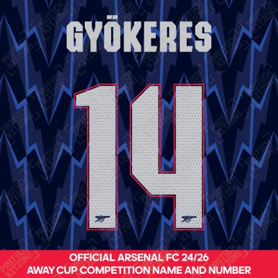 Gyökeres 14 - Official Arsenal 2025/26 Away Club Name and Numbering