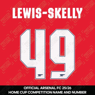 Lewis-Skelly 49 - Official Arsenal 2024/26 Home Club Name and Numbering