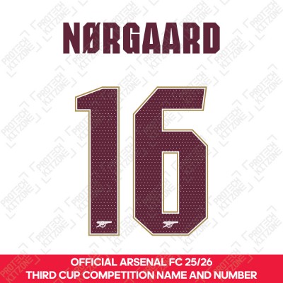 Nørgaard 16 - Official Arsenal 2025/26 Third Club Name and Numbering