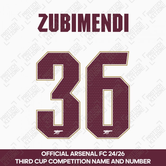 Zubimendi 36 - Official Arsenal 2025/26 Third Club Name and Numbering