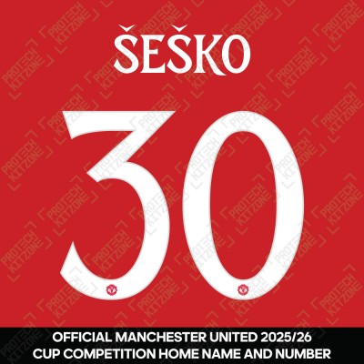 Šeško 30 (Official Manchester United FC 2025/26 Home Club Name and Numbering) 