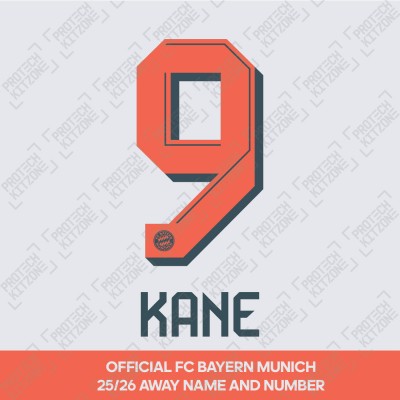 Kane 9 - Official Bayern Munich 2025/26 Away Name and Numbering