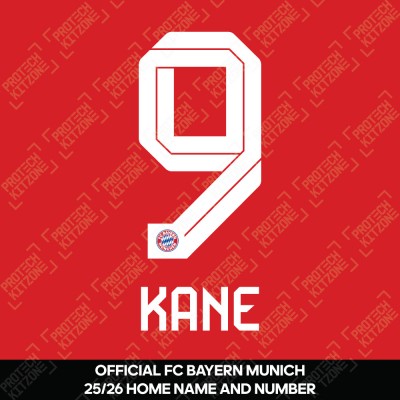 Kane 9 - Official Bayern Munich 2025/26 Home Name and Numbering