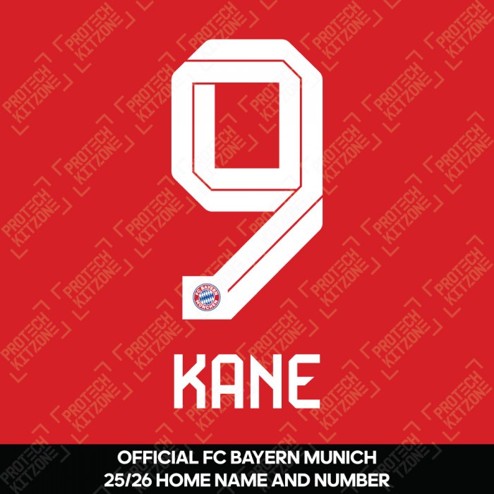 Kane 9 - Official Bayern Munich 2025/26 Home Name and Numbering