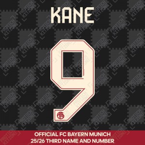 Kane 9 - Official Bayern Munich 2025/26 Third Name and Numbering
