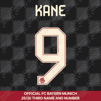 Kane 9 - Official Bayern Munich 2025/26 Third Name and Numbering