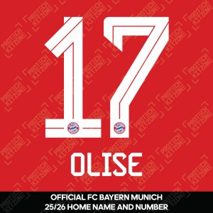 Olise 17 - Official Bayern Munich 2025/26 Home Name and Numbering