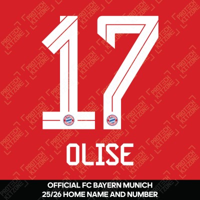 Olise 17 - Official Bayern Munich 2025/26 Home Name and Numbering