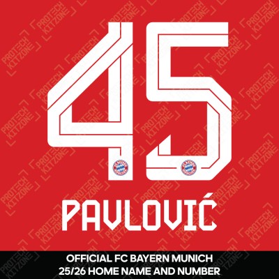 Pavlović 45 - Official Bayern Munich 2025/26 Home Name and Numbering