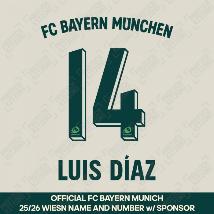 Luis Díaz 14 - Official Bayern Munich 2025/26 Wiesn Name and Numbering w/ Sponsor