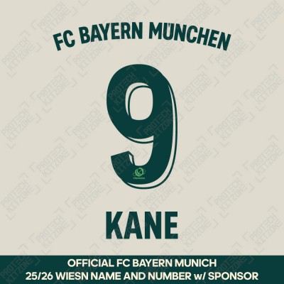 Kane 9 - Official Bayern Munich 2025/26 Wiesn Name and Numbering w/ Sponsor
