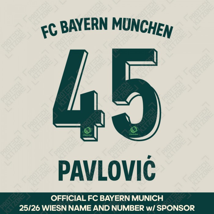 Pavlović 45 - Official Bayern Munich 2025/26 Wiesn Name and Numbering w/ Sponsor