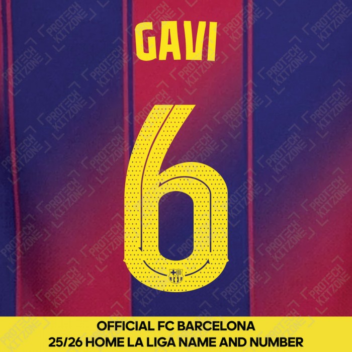 Gavi 6 (Official FC Barcelona 2025/26 Home Name & Numbering - Cup / Play Version) 