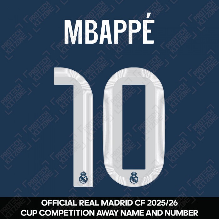 Mbappé 10 (Official Real Madrid CF 2025/26 Away Cup Competition Name and Numbering)