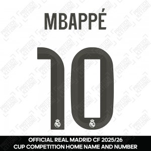 Mbappé 10 (Official Real Madrid CF 2025/26 Home Cup Competition Name and Numbering)
